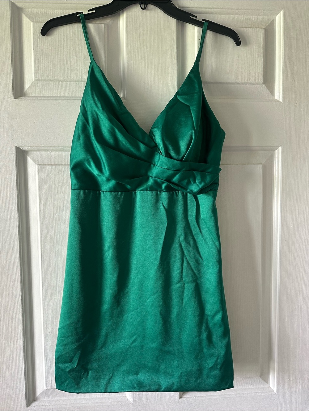 DO+BE Emerald Green Satin Slip Dress with Spaghetti Straps